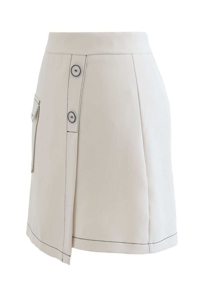 Contrast Line Buttoned Flap Mini Skirt in Ivory - Retro, Indie and ...