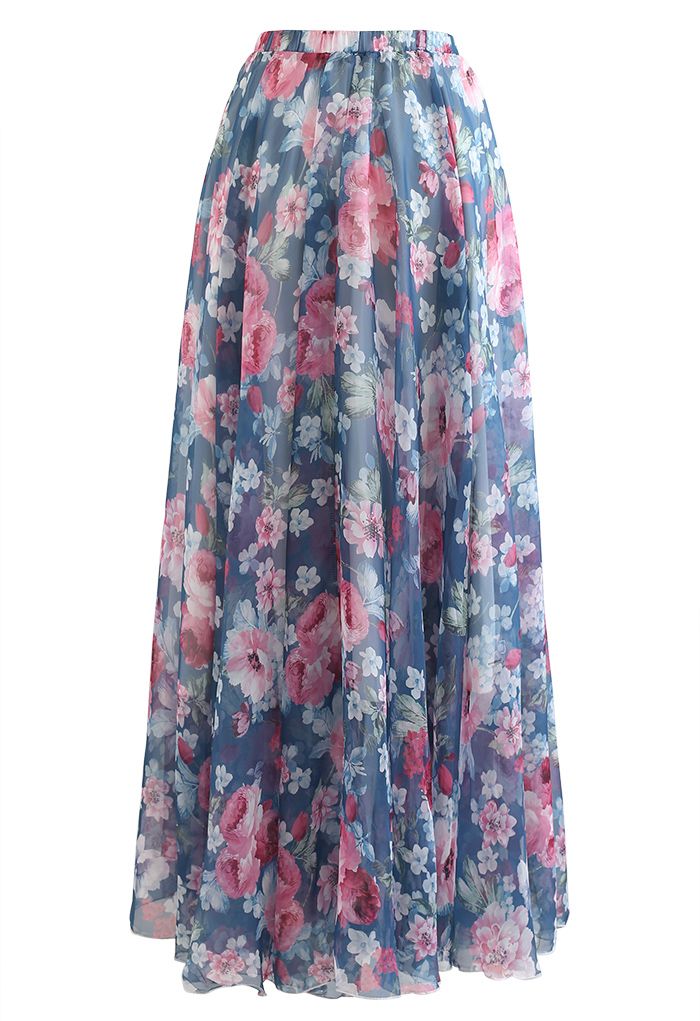 Romantic Moment Peony Print Maxi Skirt in Navy - Retro, Indie and ...