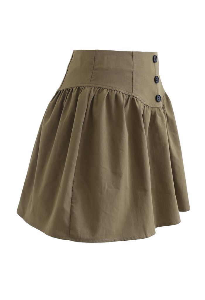 Button Trim High-Waisted Mini Skirt in Khaki - Retro, Indie and Unique ...