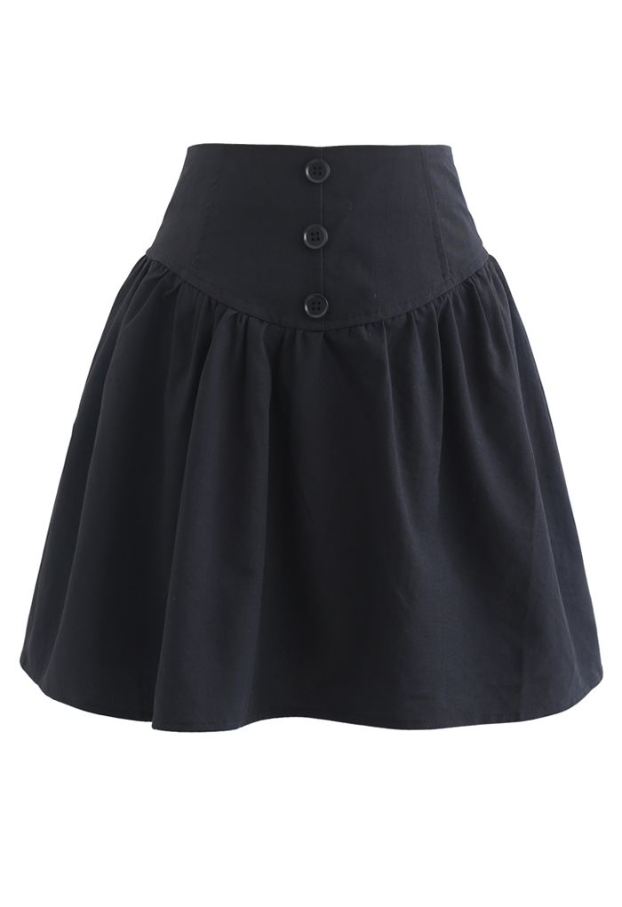Button Trim High-Waisted Mini Skirt in Black