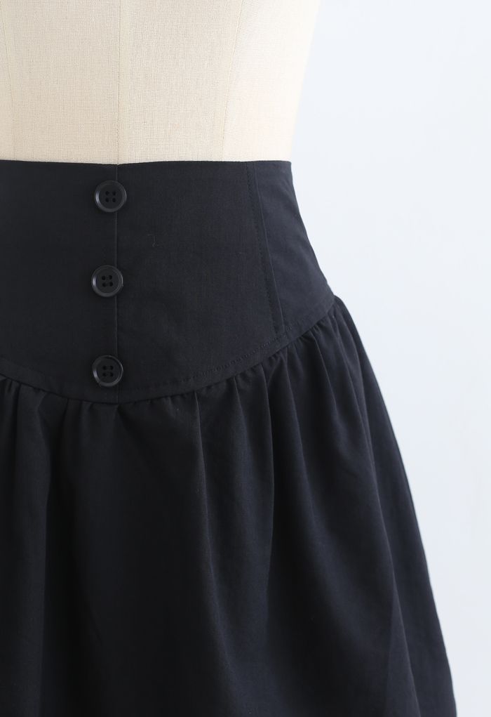 Button Trim High-Waisted Mini Skirt in Black