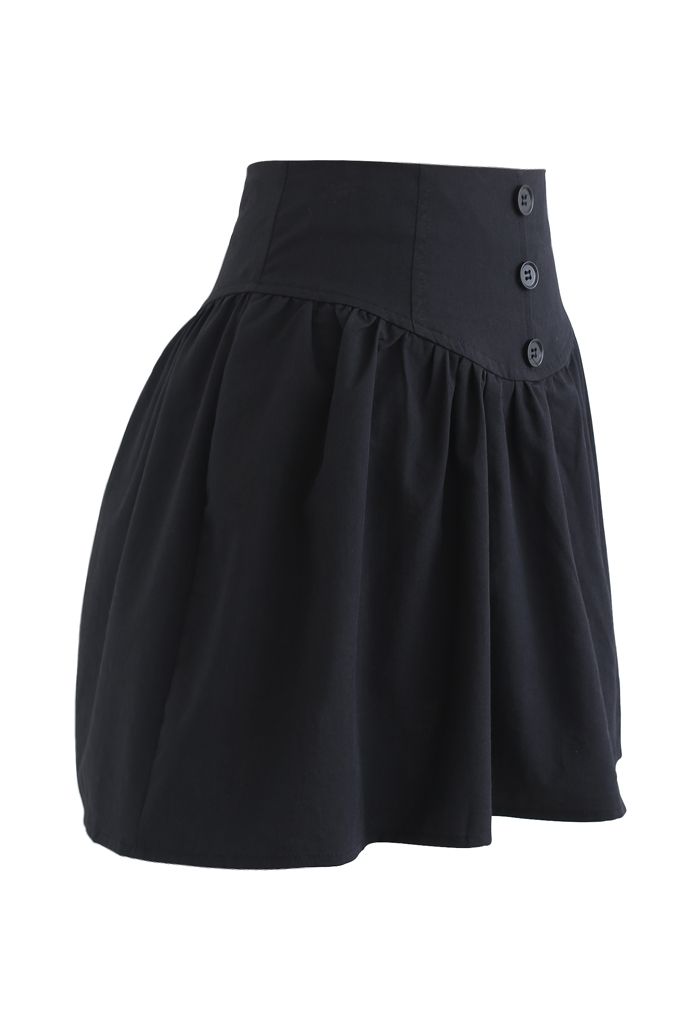 Button Trim High-Waisted Mini Skirt in Black - Retro, Indie and Unique ...
