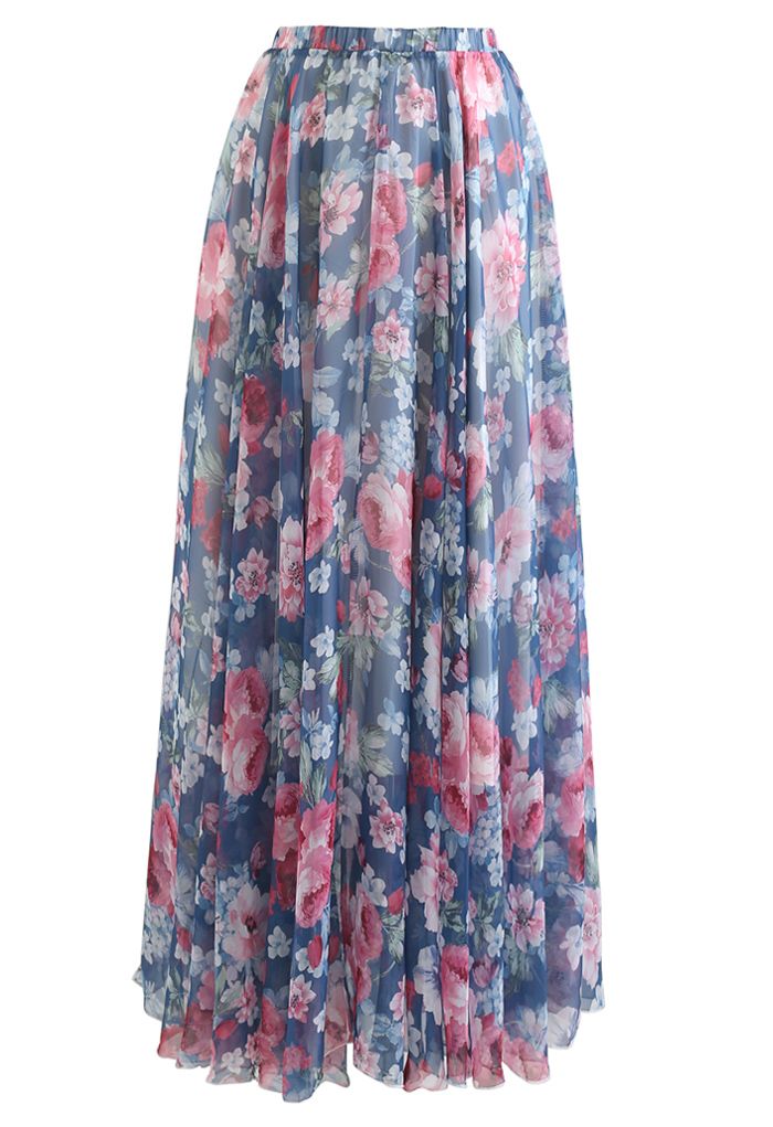 Romantic Moment Peony Print Maxi Skirt in Navy - Retro, Indie and ...