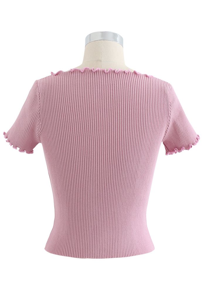 lettuce Edge Lace-Up Crop Knit Top in Pink - Retro, Indie and Unique ...