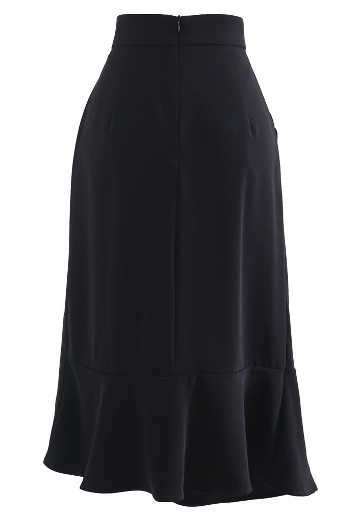 Asymmetric Cutout Hem Ruched Midi Skirt - Retro, Indie and Unique Fashion
