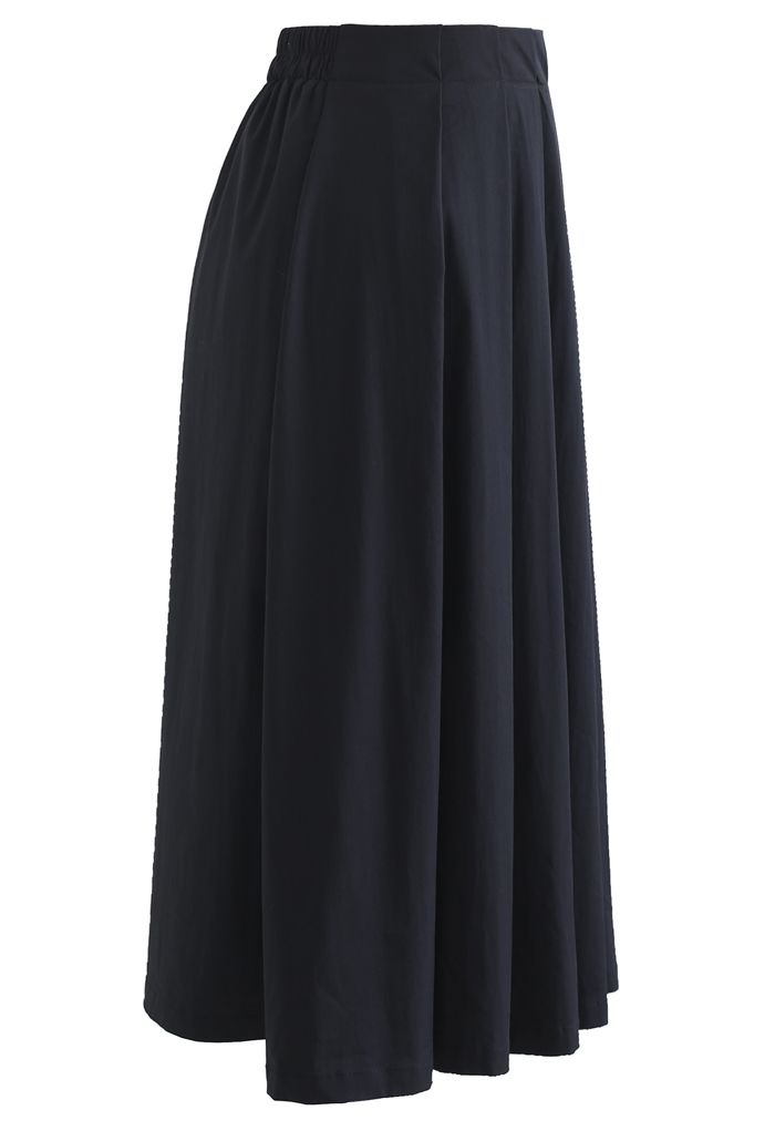Cotton A-Line Pleated Midi Skirt in Black - Retro, Indie and Unique Fashion