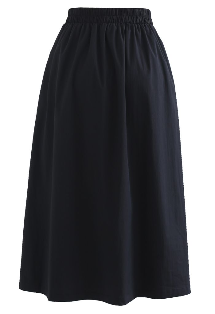 Cotton A-Line Pleated Midi Skirt in Black - Retro, Indie and Unique Fashion