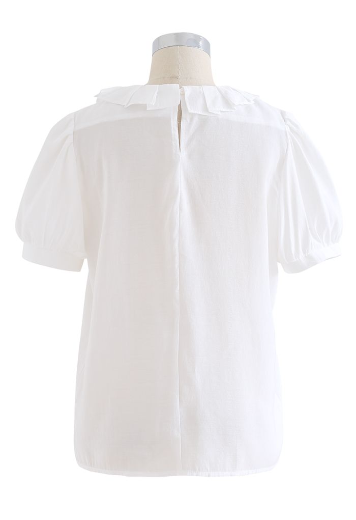 Lightsome Puff Sleeve Collared Top in White