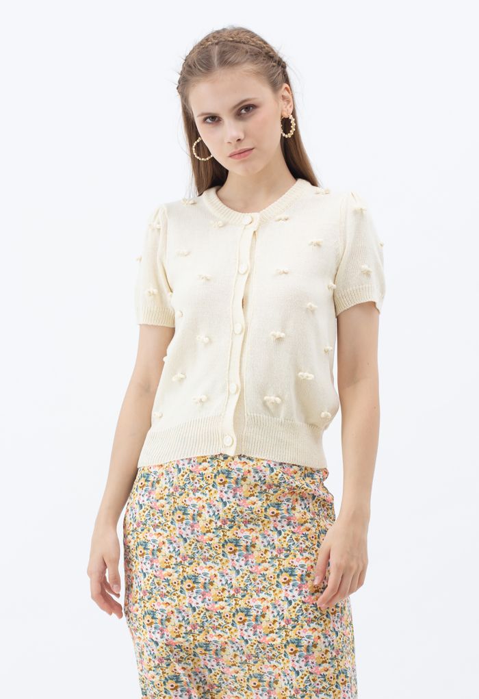 Sweet Knot Short Sleeve Buttoned Knit Cardigan in Light Yellow