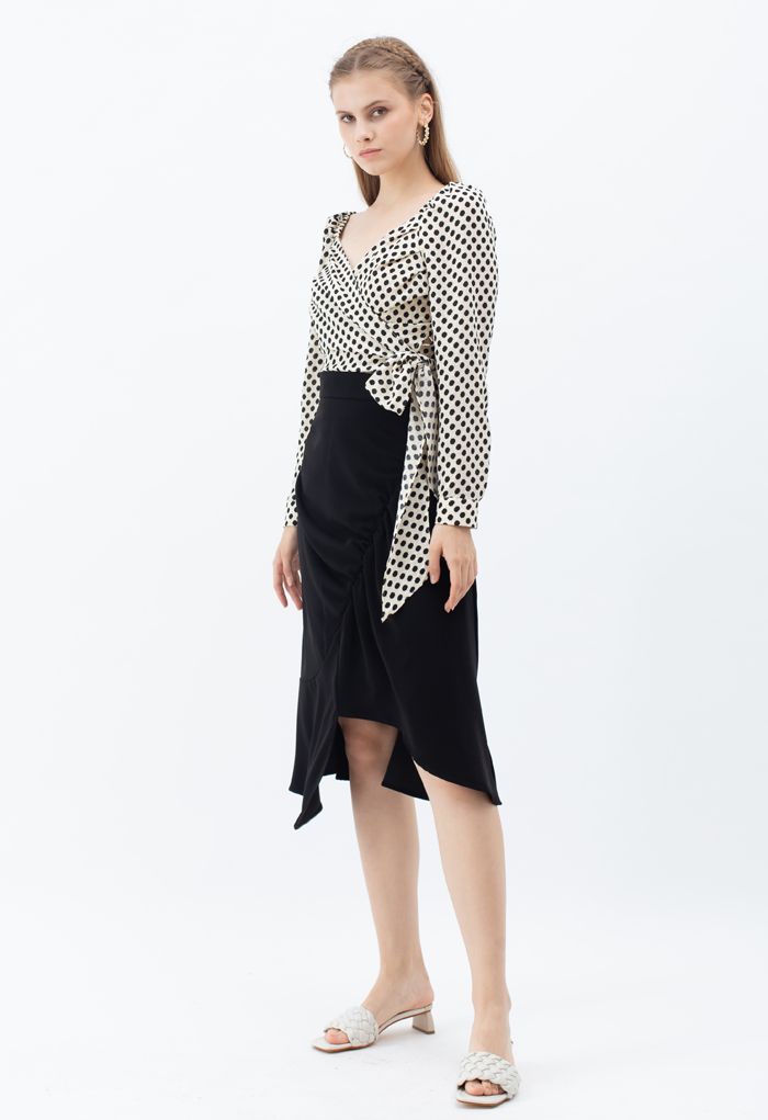 Asymmetric Cutout Hem Ruched Midi Skirt