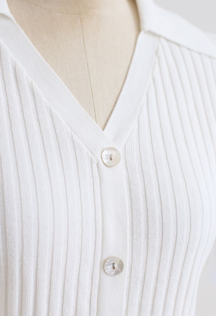 Button Down Collared Crop Top in White