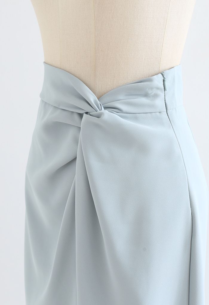 Knot Waist Slit Hem Pencil Skirt in Dusty Blue - Retro, Indie and ...