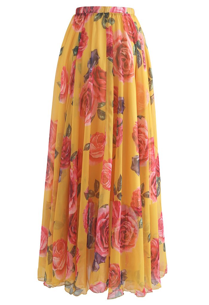 Splendid Rose Chiffon Maxi Skirt - Retro, Indie and Unique Fashion