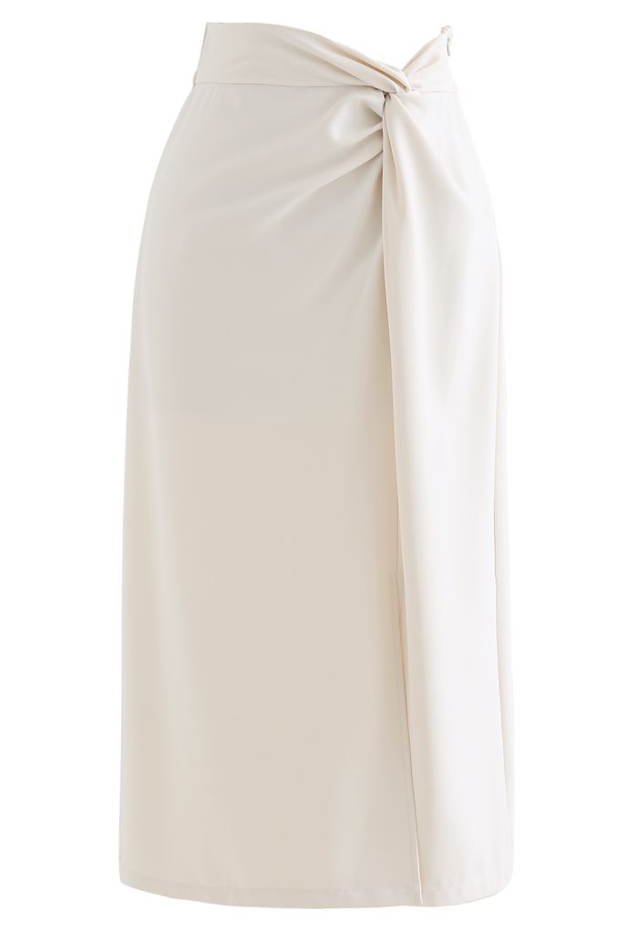 Knot Waist Slit Hem Pencil Skirt in Ivory - Retro, Indie and Unique Fashion