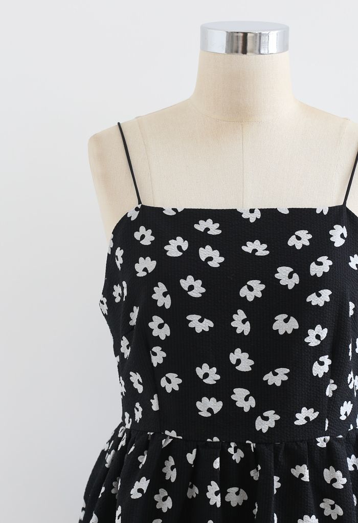 Embossed Floral Print Cami Dress in Black