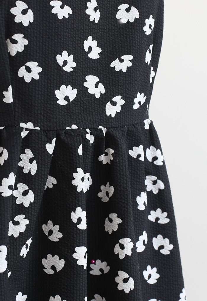 Embossed Floral Print Cami Dress in Black