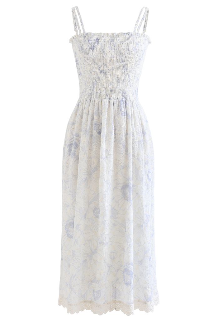 Petal Embroidered Shirred Bust Cami Dress in Blue - Retro, Indie and ...