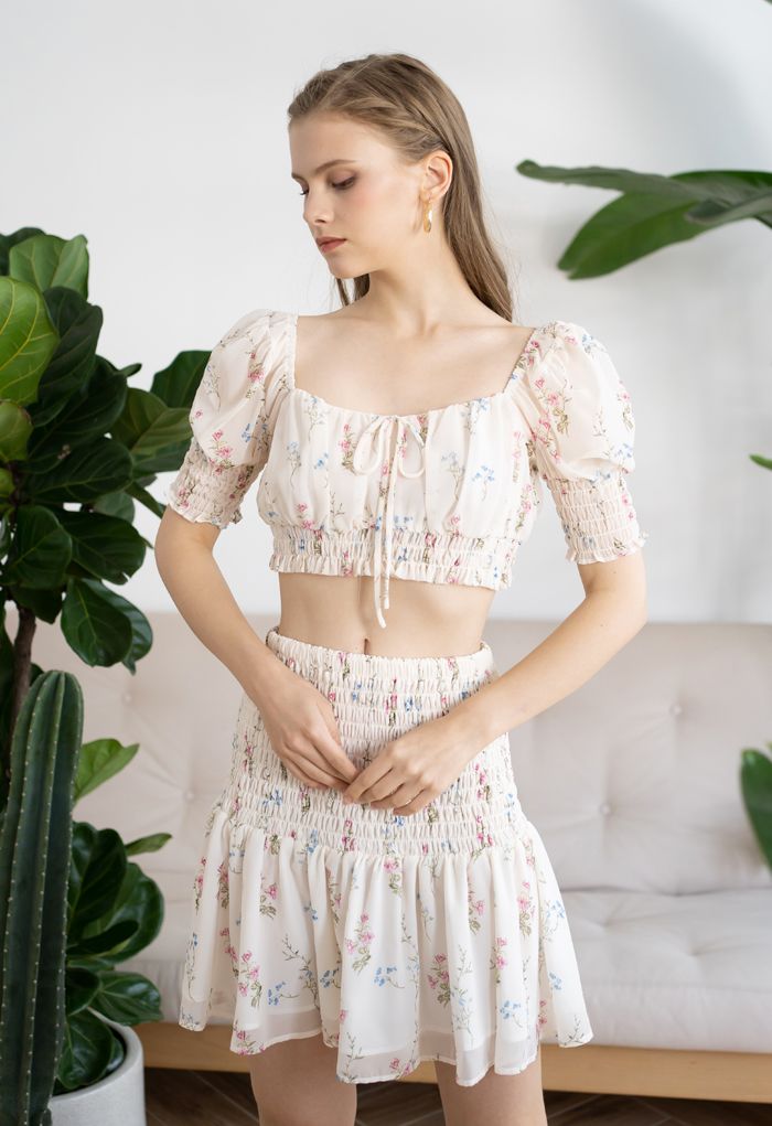 Bouquet Shirred Ruffle Crop Top and Skirt Set - Retro, Indie and Unique ...