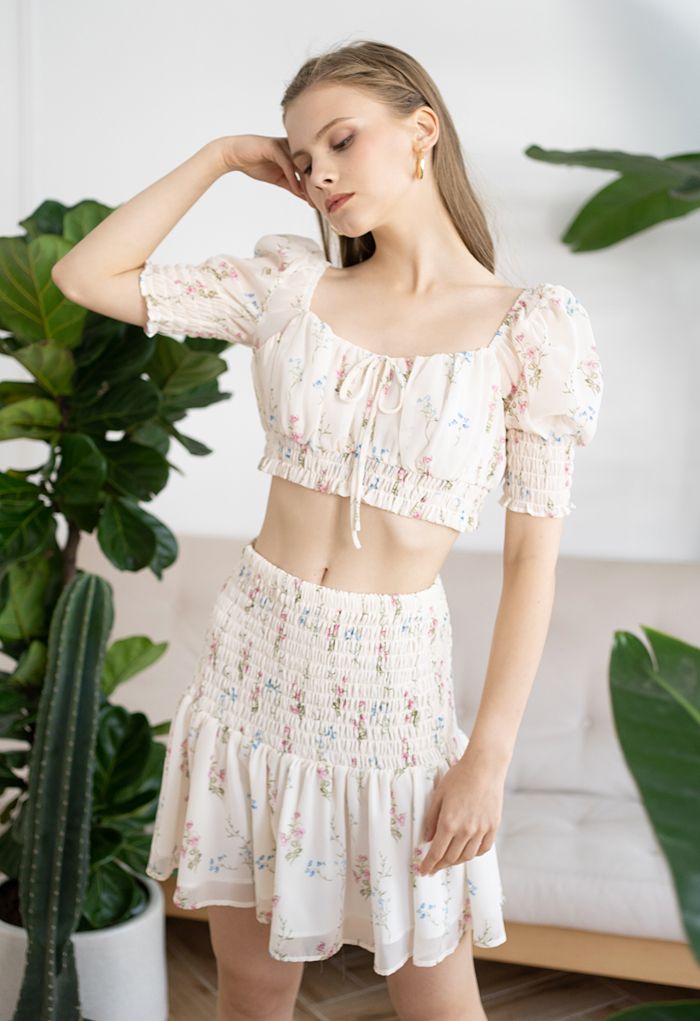 Bouquet Shirred Ruffle Crop Top and Skirt Set - Retro, Indie and Unique ...
