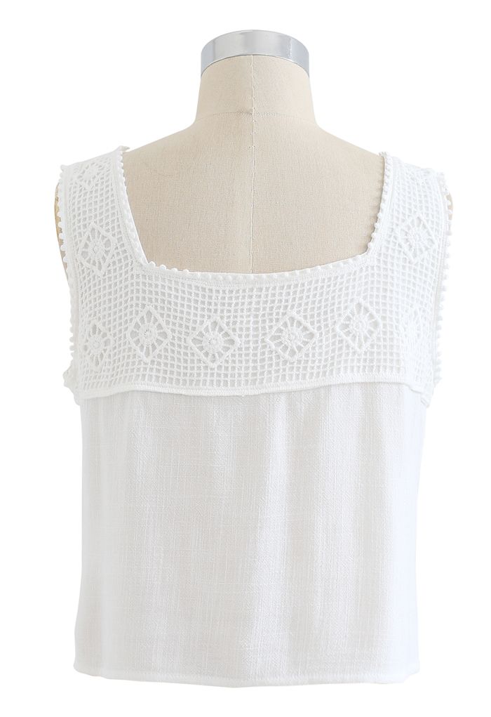Crochet Diamond Buttoned Crop Tank Top in White - Retro, Indie and ...