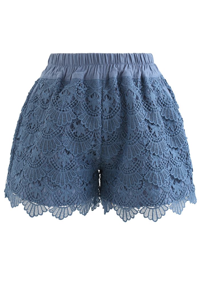 Scallop Crochet Overlay Shorts in Blue - Retro, Indie and Unique Fashion