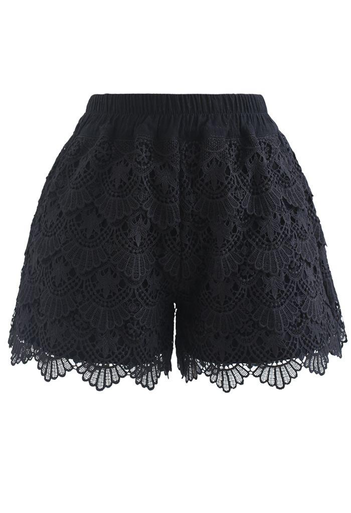 Scallop Crochet Overlay Shorts in Black - Retro, Indie and Unique Fashion