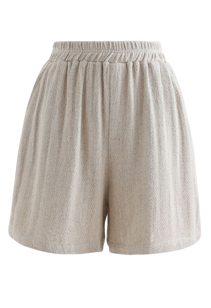 Elastic Waist Pockets Cotton Linen Shorts in Sand - Retro, Indie and ...