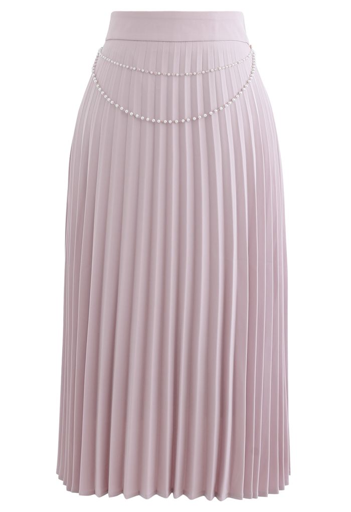 Draped Chain Pleated Midi Skirt in Pink - Retro, Indie and Unique Fashion