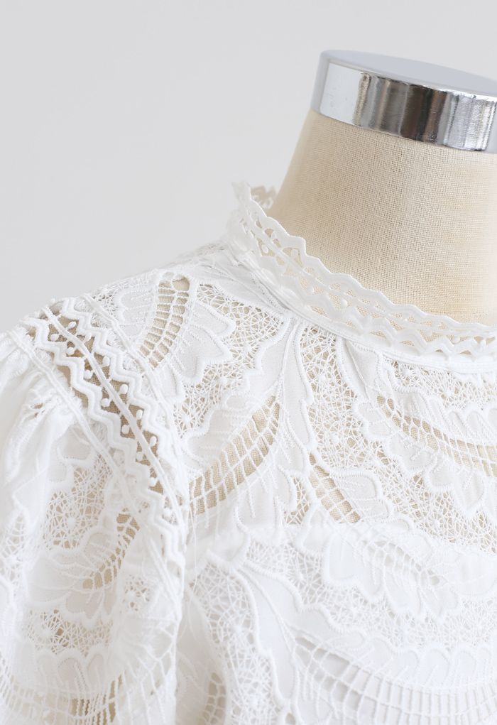 Leaves Shadow Embroidered Crochet Top in White - Retro, Indie and ...