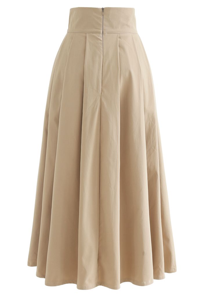 Full Pleated Cotton Midi Skirt in Light Tan - Retro, Indie and Unique ...