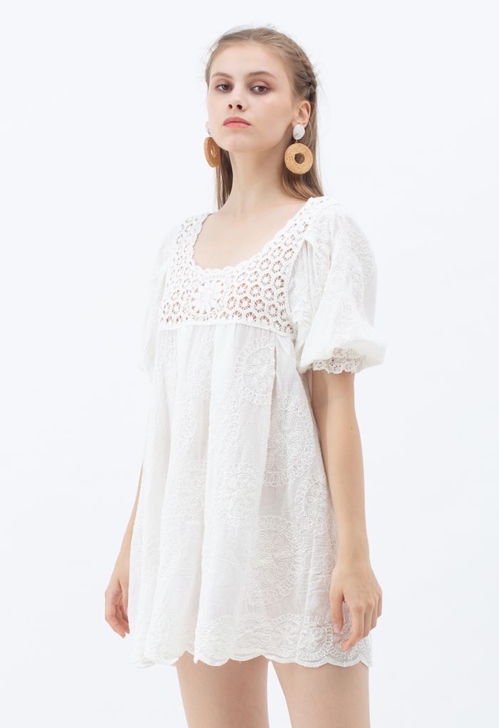 Scoop Neck Crochet Embroidered Dolly Tunic - Retro, Indie and Unique ...
