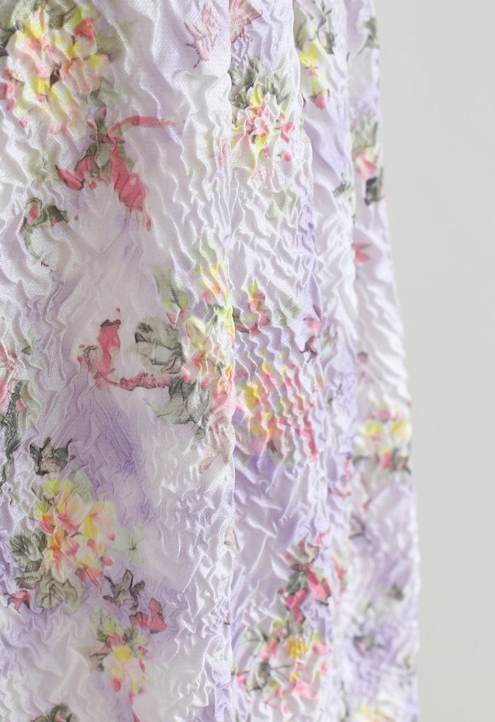 Lavender Garden Embossed Pleated Midi Skirt