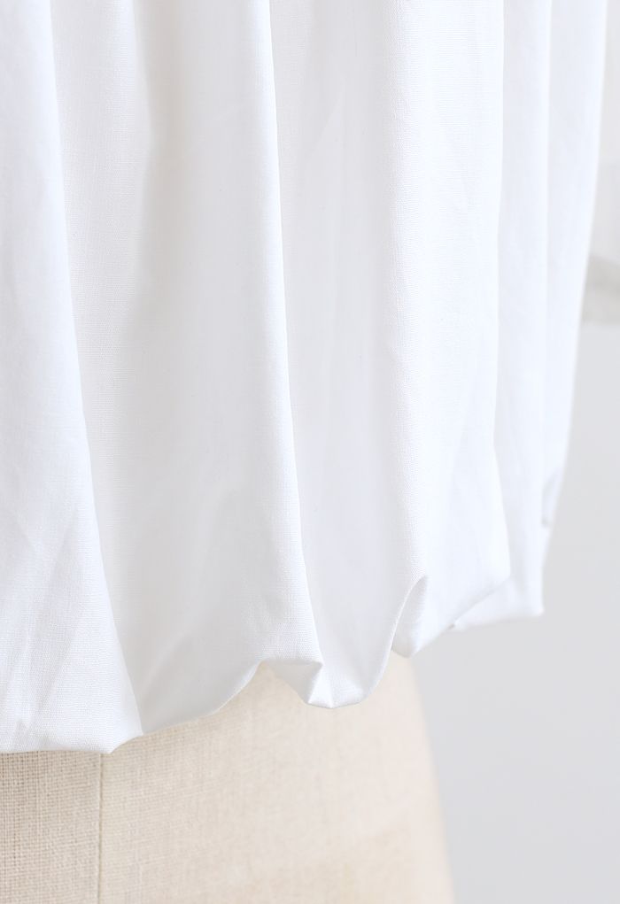Bubble Sleeve Cold-Shoulder Crop Top in White