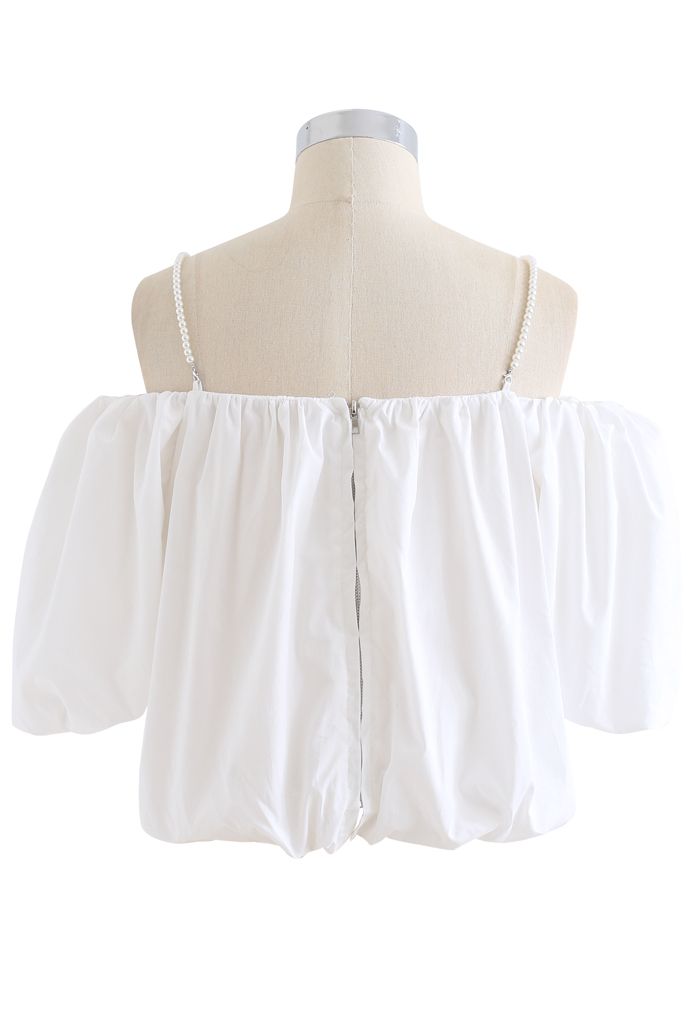 Bubble Sleeve Cold-Shoulder Crop Top in White - Retro, Indie and Unique ...