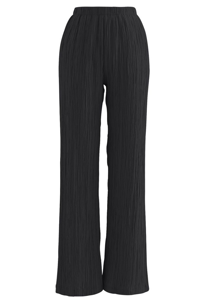 High Waist Pleated Pull-On Pants in Black