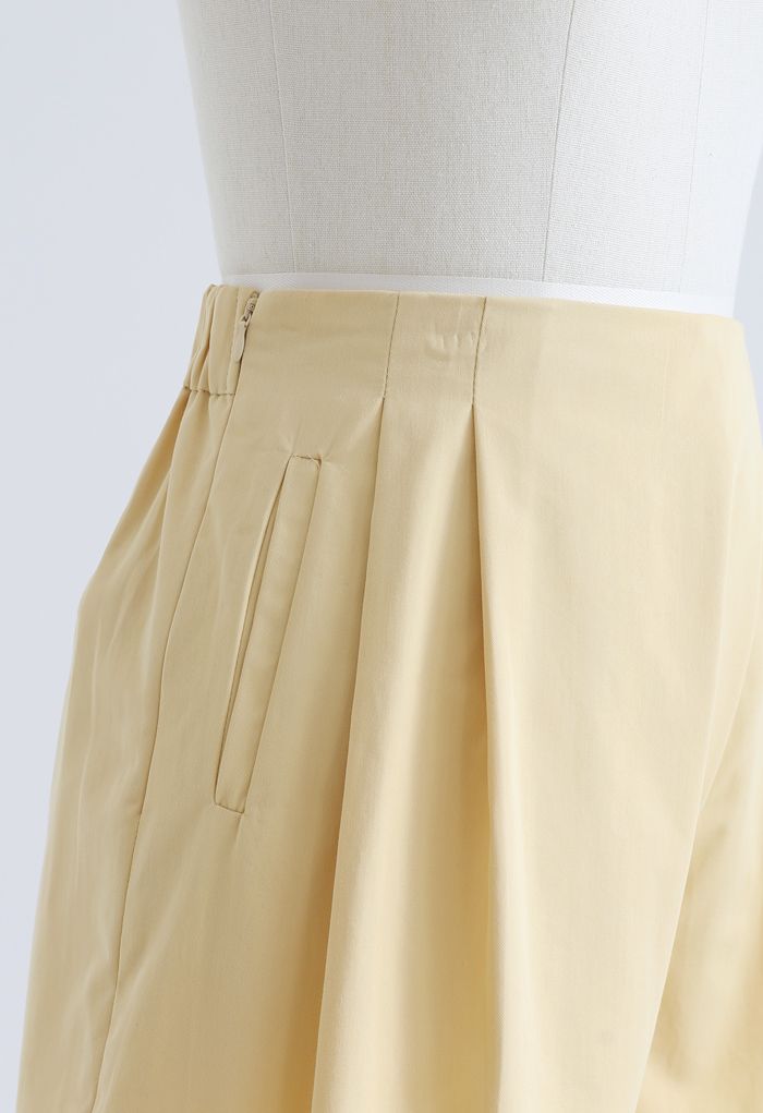 High Rise Side Zip Pocket Pleated Shorts in Yellow - Retro, Indie and ...
