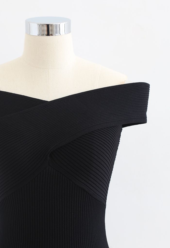 Crisscross Ribbed Sleeveless Knit Top in Black - Retro, Indie and ...