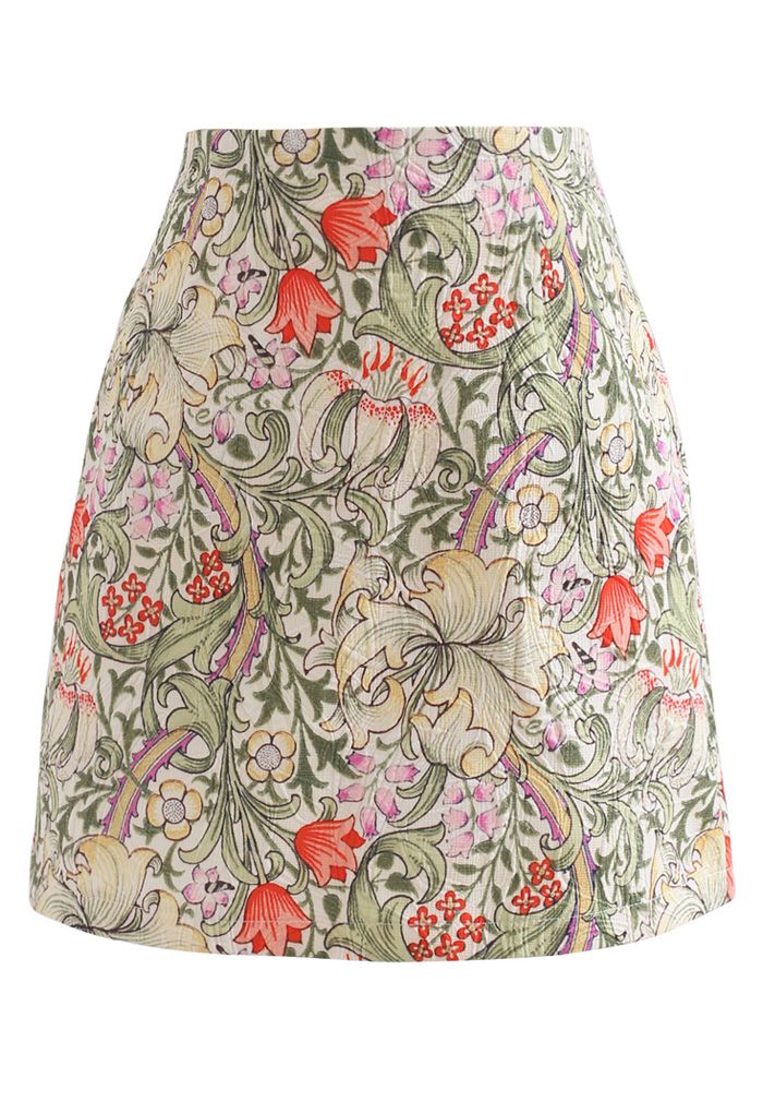 Tulip Print Embossed Bud Skirt in Yellow - Retro, Indie and Unique Fashion