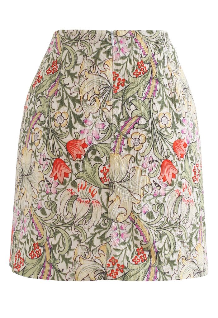 Tulip Print Embossed Bud Skirt in Yellow - Retro, Indie and Unique Fashion
