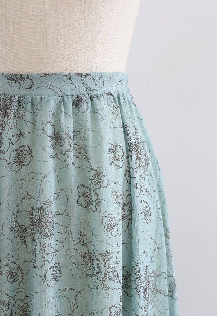 Aesthetic Floral Frill Hem Maxi Skirt in Teal - Retro, Indie and Unique ...