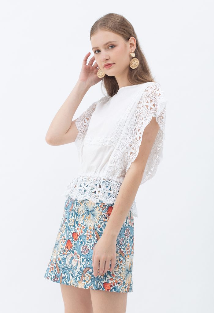 Tulip Print Embossed Bud Skirt in Blue - Retro, Indie and Unique Fashion