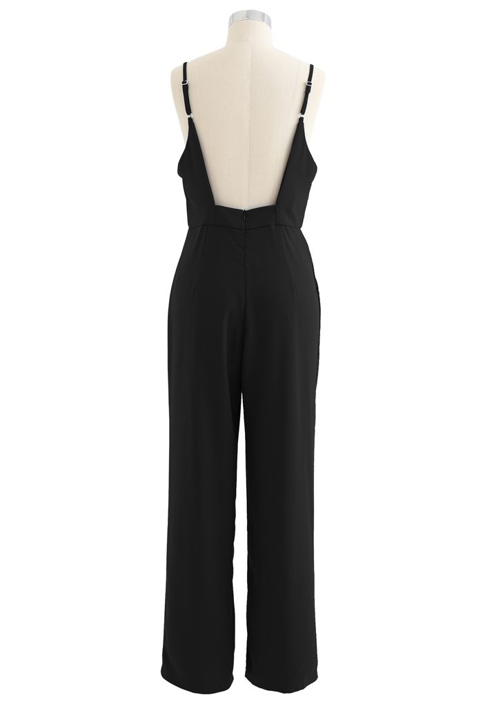 Open Back Straight Leg Cami Jumpsuit in Black