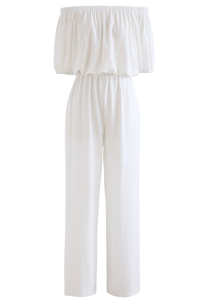 Off-Shoulder Cropped Top and Pants Set in White
