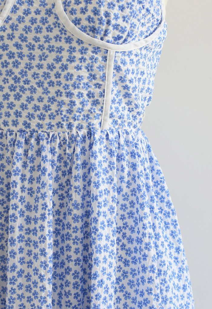 Blue Floret Piping Embossed Cami Dress - Retro, Indie and Unique Fashion