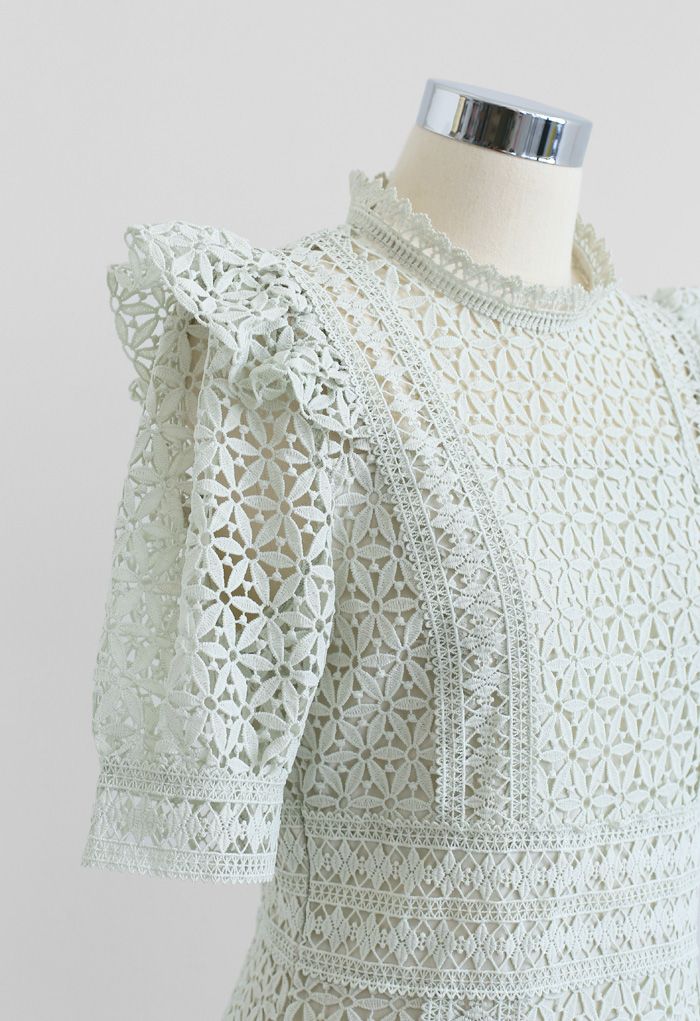High Neck Full Crochet Mini Dress in Pistachio - Retro, Indie and ...
