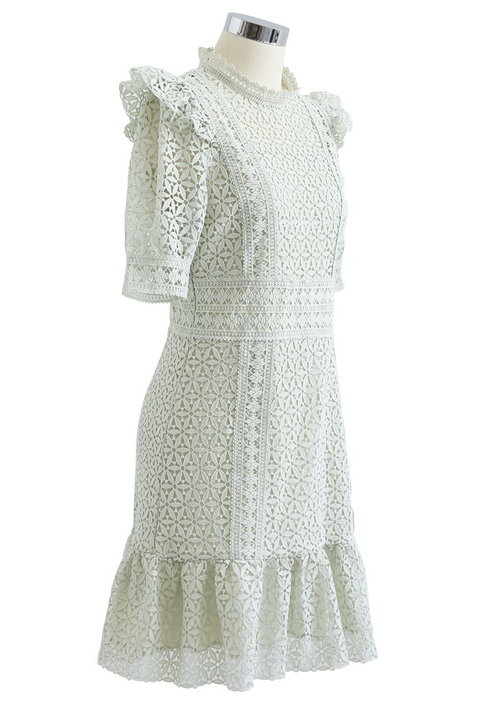 High Neck Full Crochet Mini Dress in Pistachio - Retro, Indie and ...