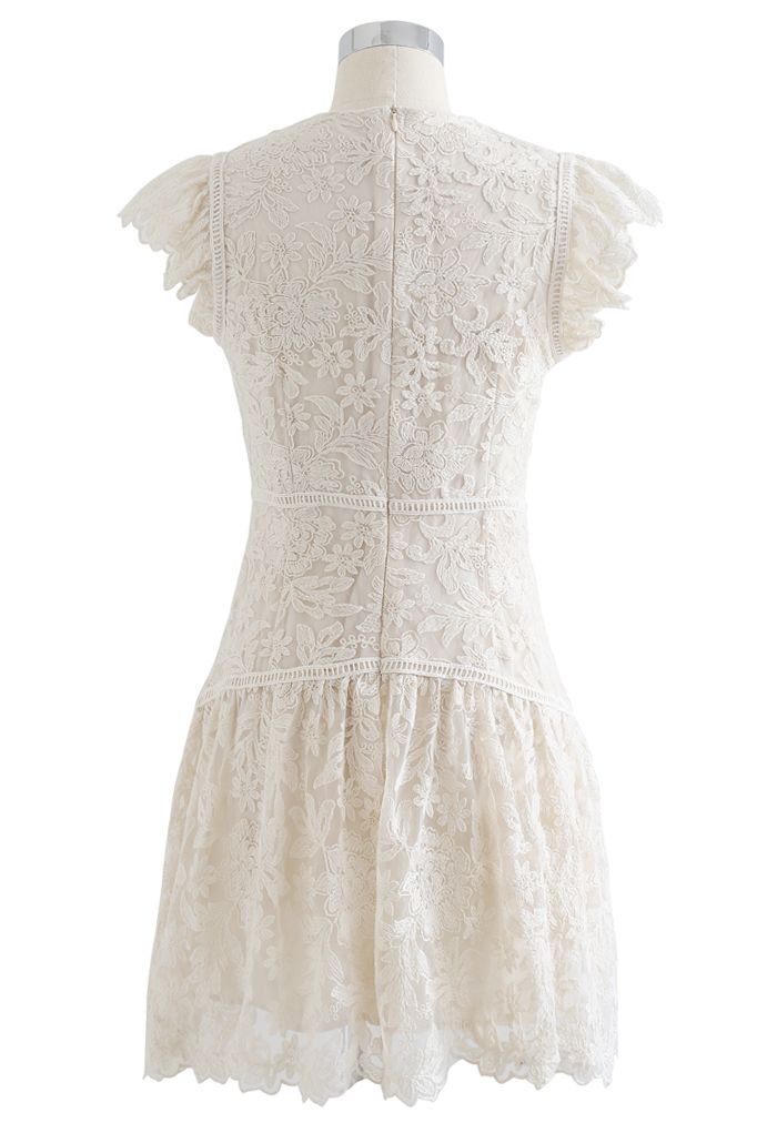 Embroidered Floral Sleeveless Mini Dress in Cream