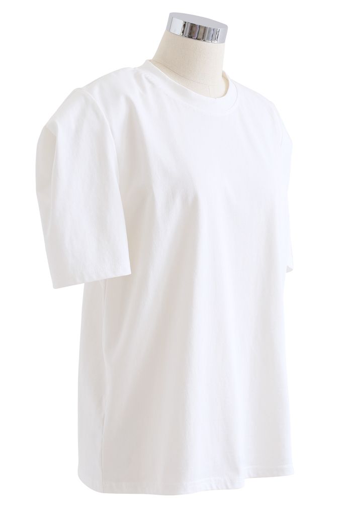 Short Sleeve Padded Shoulder Top in White