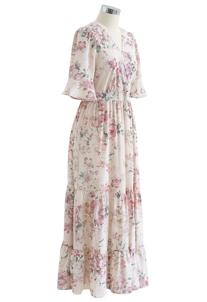 Luxuriant Flower Frilling Wrap Dress in Ivory - Retro, Indie and Unique ...