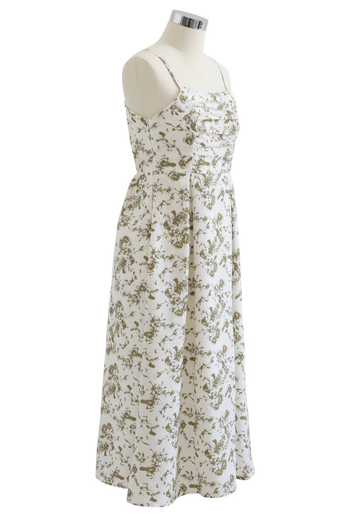 Ruched Bust Pleated Print Cami Dress in Ivory - Retro, Indie and Unique ...